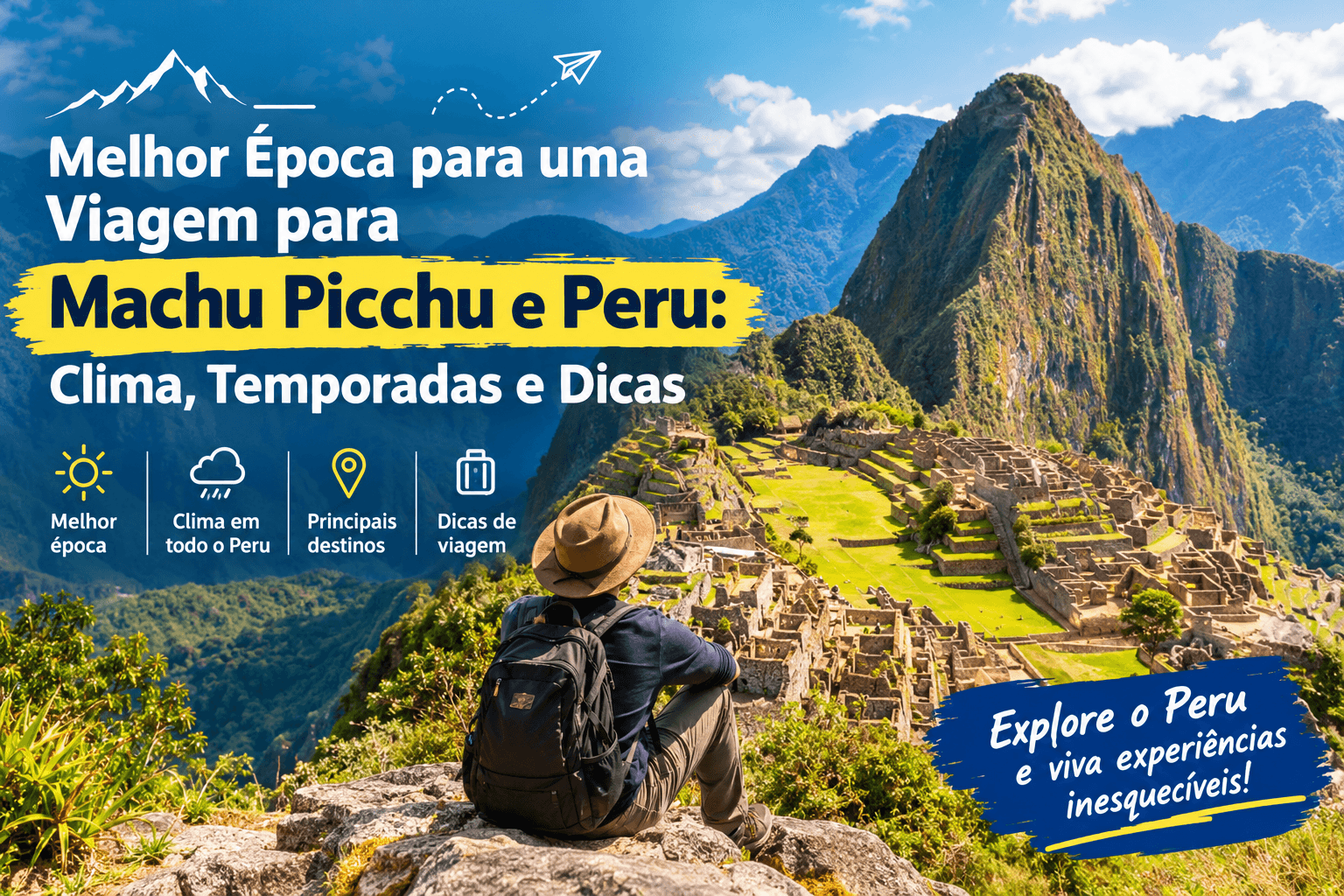 # Melhor Época para uma Viagem para Machu Picchu e Peru: Clima, Temporadas e Dicas Recomenda-se planejar uma 🟨Viagem para Machu Picchu e Peru🟨 entre abril e outubro, quando há menos chuva e melhores condições para passeios turísticos e trekking nas montanhas dos Andes. No entanto, cada estação tem seu próprio encanto e oferece uma maneira diferente de conhecer o Peru. Percorrer as ruas centenárias de Cusco e contemplar as impressionantes ruínas de Machu Picchu é mergulhar na rica história da região, em paisagens espetaculares e em uma aventura repleta de cultura e experiências inesquecíveis. Escolher corretamente a época da viagem pode fazer uma grande diferença. ## Qual é a melhor época para uma 🟨Viagem para Machu Picchu e Peru🟨? A estação seca, de abril a outubro, é uma ótima época para visitar os Andes peruanos. Os dias tendem a ser ensolarados, enquanto as noites podem ser um pouco frias, especialmente em áreas de grande altitude, como Cusco. Os meses de junho, julho e agosto são os mais movimentados. Se você pretende viajar durante esse período, reserve com antecedência seu hotel, ingressos para Machu Picchu, trem e passeios. Além dos meses mais concorridos, os viajantes também podem considerar abril, maio, setembro e outubro, que oferecem boas condições para visitar a região, com menos visitantes e clima agradável. ## A estação chuvosa é adequada para uma 🟨Viagem para Machu Picchu e Peru🟨? Sim. No entanto, a estação chuvosa não significa que você deva evitar o Peru. Entre novembro e março, quando as chuvas são mais frequentes, os Andes ficam mais verdes e a paisagem ganha um aspecto diferente. Durante esses meses, é importante ter flexibilidade. Leve roupas impermeáveis, calçados confortáveis e reserve tempo extra entre as atividades. ## Como o clima muda nas diferentes regiões do Peru? O Peru possui diversas regiões geográficas, por isso as condições climáticas podem variar significativamente. * **Cusco e os Andes:** de abril a outubro, o clima é geralmente seco, com noites frias e dias ensolarados. * **Machu Picchu:** a região permanece úmida e registra ainda mais chuva durante a estação chuvosa. * **Lima:** a capital costeira possui clima ameno, com variações de umidade e incidência de sol. * **Região Amazônica:** há chuvas durante todo o ano, mas a intensidade varia entre os períodos úmido e seco conforme a localização. Essa diversidade permite combinar Lima, Cusco, Machu Picchu, Vale Sagrado e outros destinos em um único roteiro. ## O que incluir em uma 🟨viagem para o Peru🟨? Um bom planejamento de 🟨viagem para o Peru🟨 oferece muito mais do que apenas Machu Picchu. A seguir, estão algumas atividades que você pode incluir ou retirar do roteiro de acordo com seus interesses, tempo disponível e estilo de viagem. ### Explore Cusco e o Vale Sagrado Cusco é um excelente lugar para conhecer a cultura inca do Peru. Explore seu centro histórico, sítios arqueológicos, mercados, arquitetura e tradições culturais. O Vale Sagrado também oferece paisagens montanhosas, cidades antigas, sítios arqueológicos e comunidades tradicionais. Alguns dos destinos mais populares são Pisac e Ollantaytambo. ### Visite Machu Picchu e Aguas Calientes Muitos tours pelo Peru incluem uma visita a Machu Picchu. Ollantaytambo, Cusco, o Vale Sagrado e a bela viagem de trem até Machupicchu Pueblo (Aguas Calientes) são algumas das rotas que podem fazer parte do roteiro. Aguas Calientes é facilmente acessível para visitantes que ficam próximos ao sítio arqueológico. Também é possível experimentar a culinária local, visitar restaurantes ou relaxar nas águas termais. ### Descubra Lima, Puno e Arequipa Para uma 🟨viagem para o Peru🟨 mais longa, considere incluir Lima, Puno ou Arequipa no roteiro. Lima oferece museus, locais históricos e uma gastronomia de destaque. Puno é uma porta de entrada para o Lago Titicaca, enquanto Arequipa é famosa por seus edifícios coloniais e sua região vulcânica. ## Como planejar uma 🟨Viagem para Machu Picchu e Peru🟨? Escolha a data da viagem e defina onde ficará hospedado durante todo o período. Antes de visitar Machu Picchu, é recomendável fazer uma reserva, pois existem diferentes rotas de entrada, horários e regras que devem ser seguidos no próprio local. Uma agência de viagens pode organizar: * Pacotes personalizados para visitar o Peru * Viagens pelos Andes: tours por Machu Picchu e Cusco * Excursões ao Vale Sagrado * Reservas de hotéis e acomodações * Disponibilidade de trens e transporte local * Traslados entre o aeroporto e o hotel * Experiências de passeios turísticos guiados * Caminhadas e aventuras * Roteiros pelo Peru com múltiplos destinos Quando esses detalhes são organizados antes da viagem, você economiza tempo e pode aproveitar o Peru sem precisar se preocupar tanto com a logística. ## O que levar na sua viagem ao Peru? Sua lista de bagagem deve estar de acordo com o roteiro e a estação do ano. Se você planeja visitar Cusco e Machu Picchu, considere levar: * Roupas leves para o dia * Peças em camadas para as noites frias em regiões de grande altitude * Calçados adequados para caminhada ou trekking (não apenas tênis esportivos) * Jaqueta impermeável durante a estação chuvosa * Protetor solar, óculos de sol e chapéu * Uma pequena mochila de passeio * Medicamentos e equipamentos de viagem para uso pessoal Outro fator importante ao visitar Cusco e outras regiões de grande altitude é a altitude. Dê ao seu corpo tempo para se adaptar antes de realizar caminhadas mais exigentes. ## Planeje sua viagem na época certa A melhor época para planejar uma 🟨Viagem para Machu Picchu e Peru🟨 dependerá das experiências e memórias que você deseja criar. A estação seca pode ser ideal para trekking e atividades ao ar livre, enquanto as estações mais chuvosas apresentam um Peru diferente, com paisagens mais verdes. Você pode conhecer Machu Picchu, Cusco, Vale Sagrado, Lima e outros destaques por meio de uma combinação adequada de hospedagem, transporte, passeios guiados e atividades. Assim, não será necessário fazer tudo às pressas. Conhecer a melhor época para viajar ao Peru e montar um bom roteiro é importante para ter uma viagem mais tranquila e agradável. ## Perguntas frequentes (FAQs) ### Qual é a melhor época para visitar Machu Picchu? Os períodos mais secos geralmente incluem abril, maio, junho, setembro e outubro. Junho a agosto são os meses mais populares, enquanto abril, maio, setembro e outubro tendem a ser períodos mais tranquilos. ### Machu Picchu fica disponível durante a temporada de chuvas? Sim, ainda é possível organizar uma viagem para Machu Picchu durante a temporada de chuvas. Pode chover, o que pode tornar o trekking mais difícil, reduzir a visibilidade e possivelmente limitar a possibilidade de tirar fotos nos melhores momentos. ### Quantos dias são suficientes para conhecer o Peru? Lima, Cusco, o Vale Sagrado e Machu Picchu podem ser visitados em um roteiro de 7 a 10 dias. Para viagens mais longas, você pode acrescentar Puno, Arequipa ou a Amazônia. ### Devo reservar os ingressos para Machu Picchu com antecedência? Sim. As rotas de entrada, os horários e o número de visitantes em Machu Picchu são definidos previamente. A disponibilidade dos principais serviços segue o sistema de disponibilidade, por isso é recomendável reservar com antecedência. ### Posso visitar o Peru fora da estação seca? Sim. Haverá maior incidência de chuva, mas você também poderá encontrar paisagens mais verdes e locais menos movimentados. A escolha deve considerar as atividades que você deseja fazer e sua tolerância às mudanças climáticas